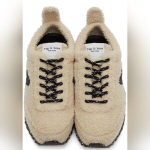 Rag & Bone Retro Sneakers Cream Fuzzy with Black Accents. Size: 8.5